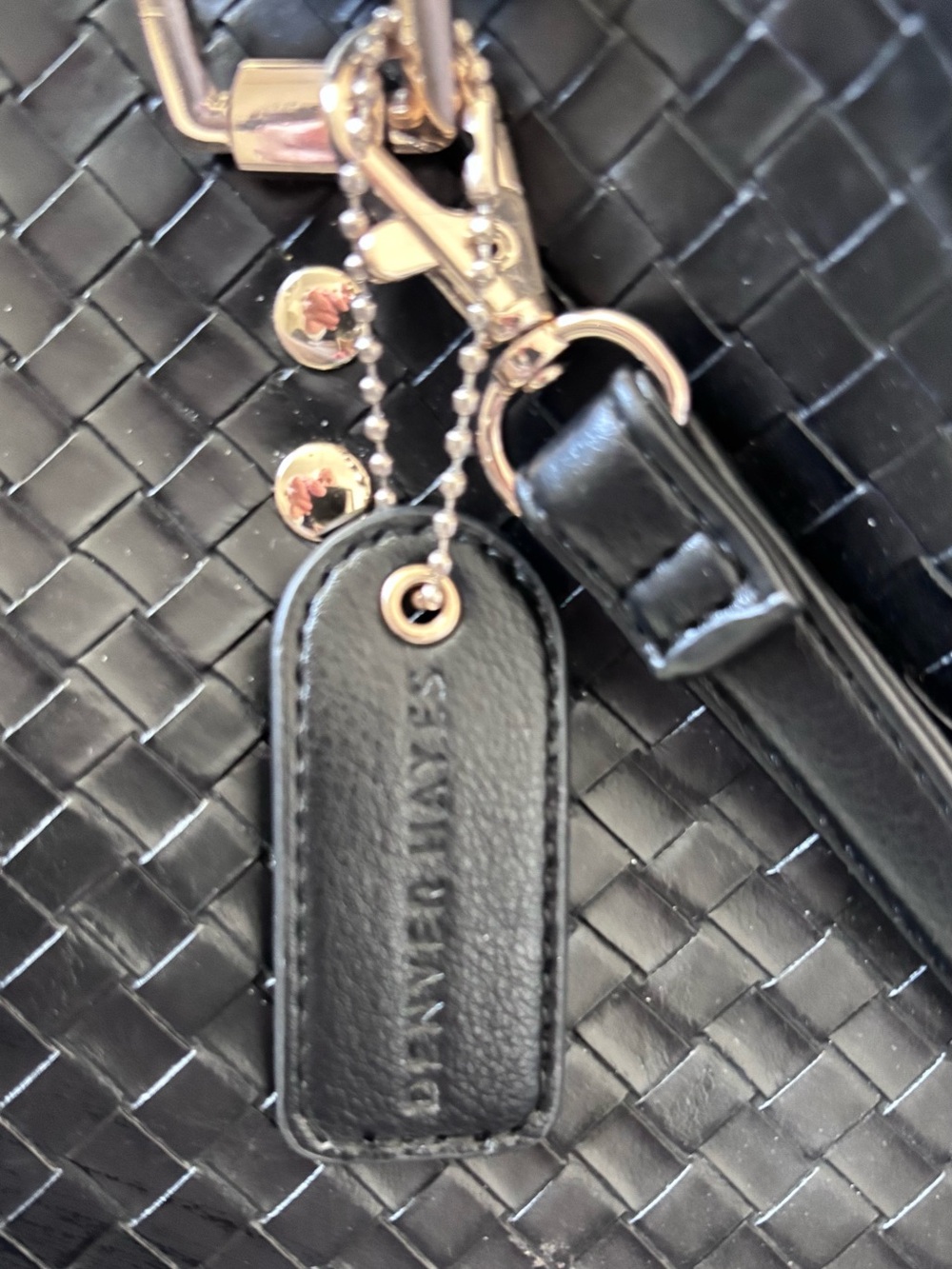Denver Hayes Black Woven Leather Adjustable Tote Bag